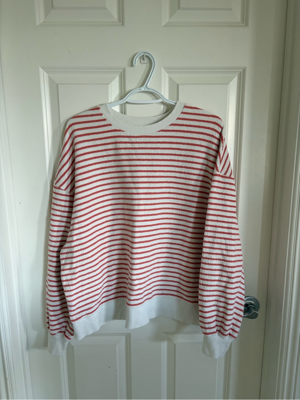 American Eagle Outfitters Red and White Striped Crewneck Sweatshirt